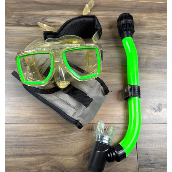 Ocean Master Z2 Equalizer Purge Dive Mask Q-Strap And Flex Dry Snorkel NeonGreen - Picture 1 of 6